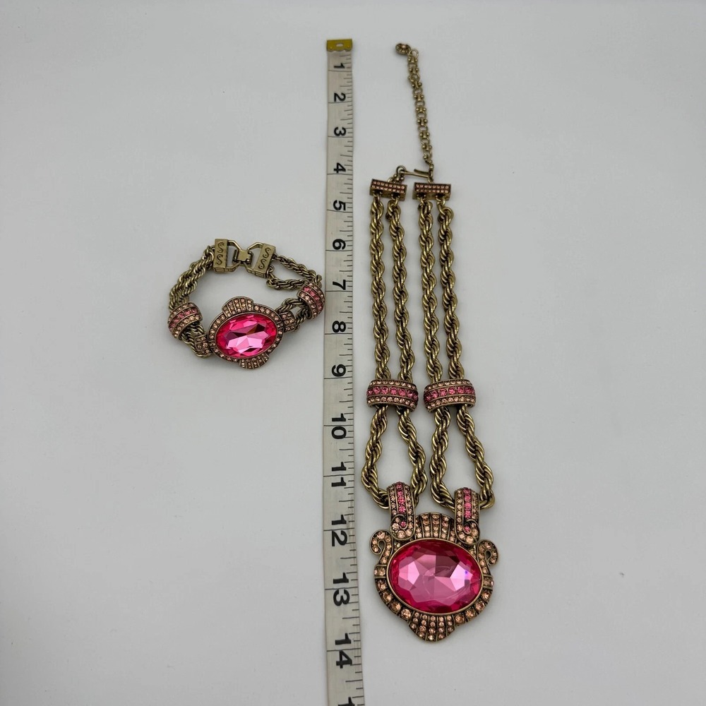 Heidi Daus Chain Of Events PINK Necklace Bracelet Jewelry Set OF 2 STUNNING! - Picture 4 of 7